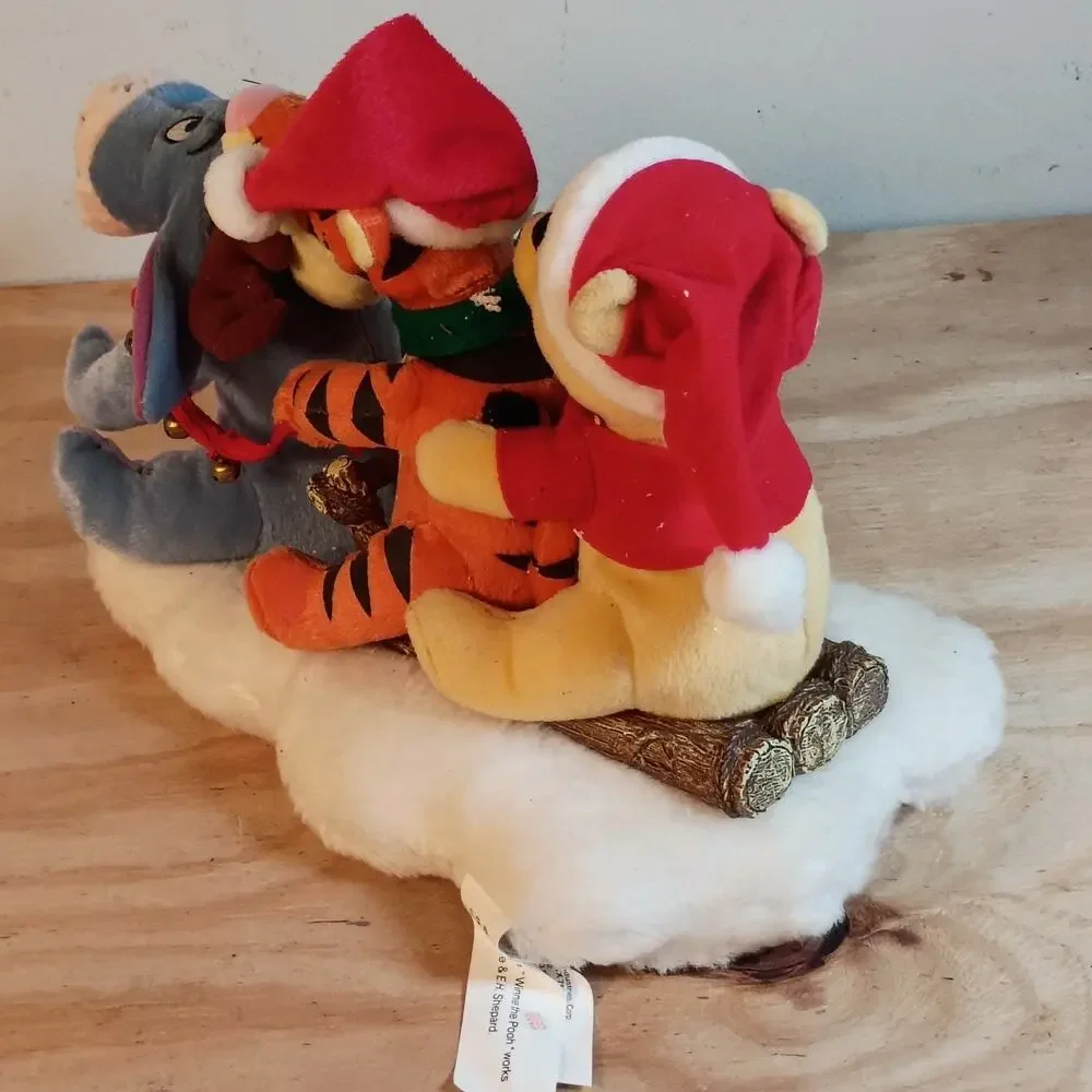 Disney Gemmy Winnie The Pooh Tigger Eeyore Animated Singing Christmas Sled Plush